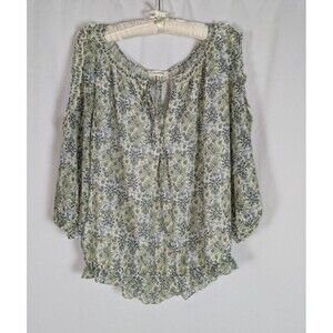 Max Studio Blouse XL Women's White Floral Tie Vneck Cold Shoulder Bohemian Top